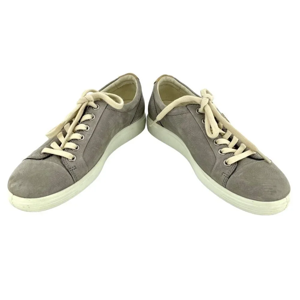 ECCO Soft 7 Grey Soft Suede Leather Lace Up Sneakers SZ 38 EU 8